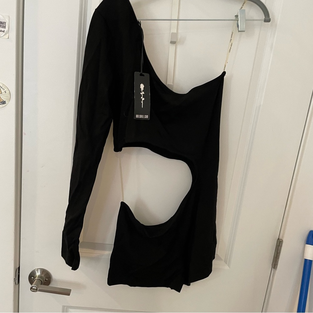 POSTERGIRL. DollsKill. One piece; cutout one sleeved bodysuit